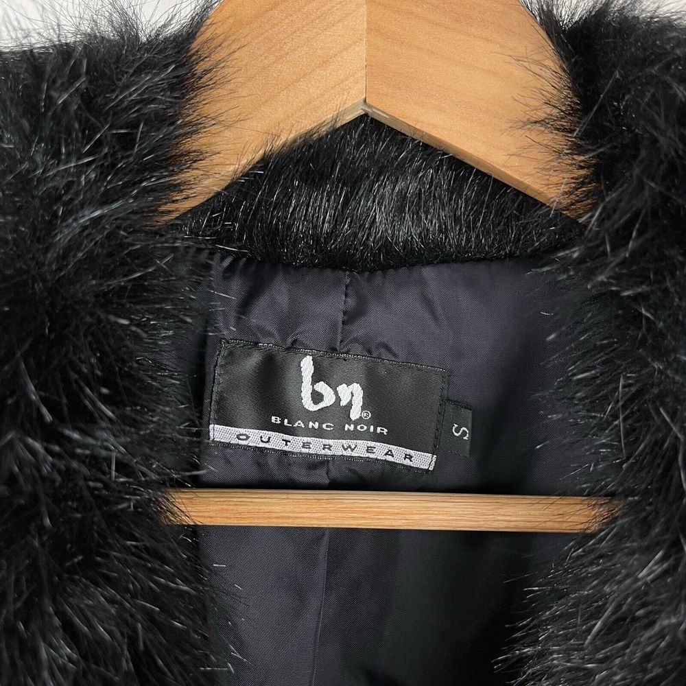 Blanc Noir Outerwear Faux Fur‎ Coat Jacket Blue & Black Mid Length Size Small - Picture 8 of 9